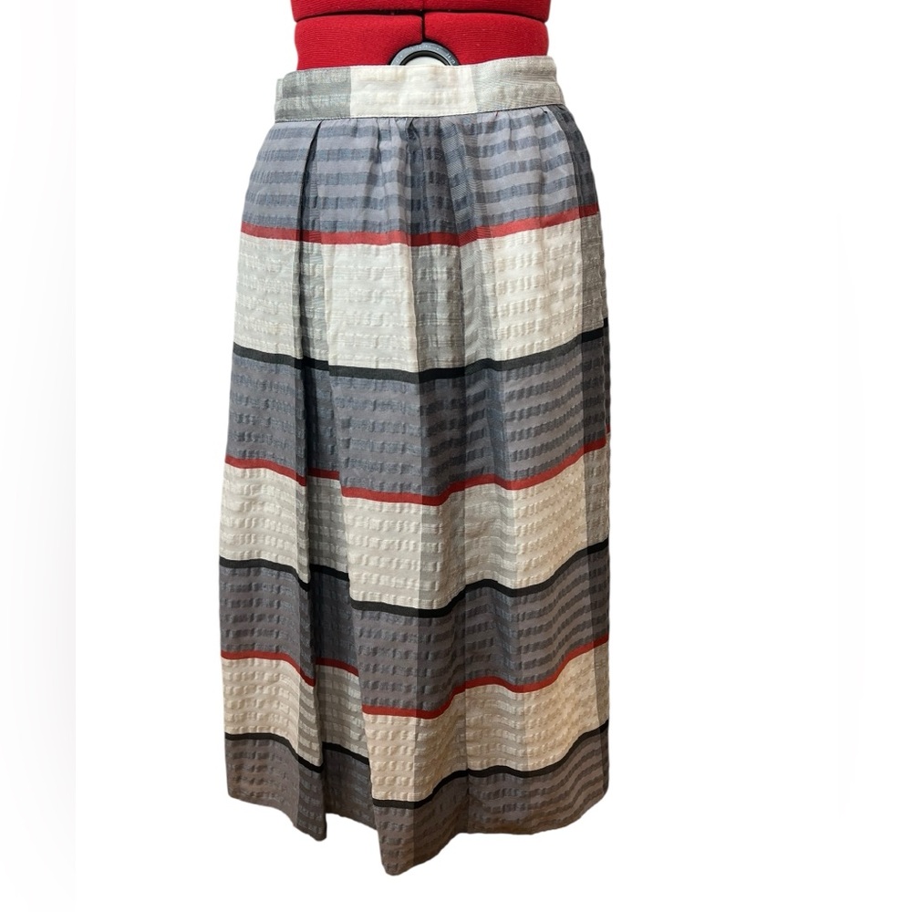 Gray and Red Long Pleated Skirt